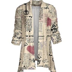 Lily by Firminana Vintage Print Open Front Cardigan - 1X Plus